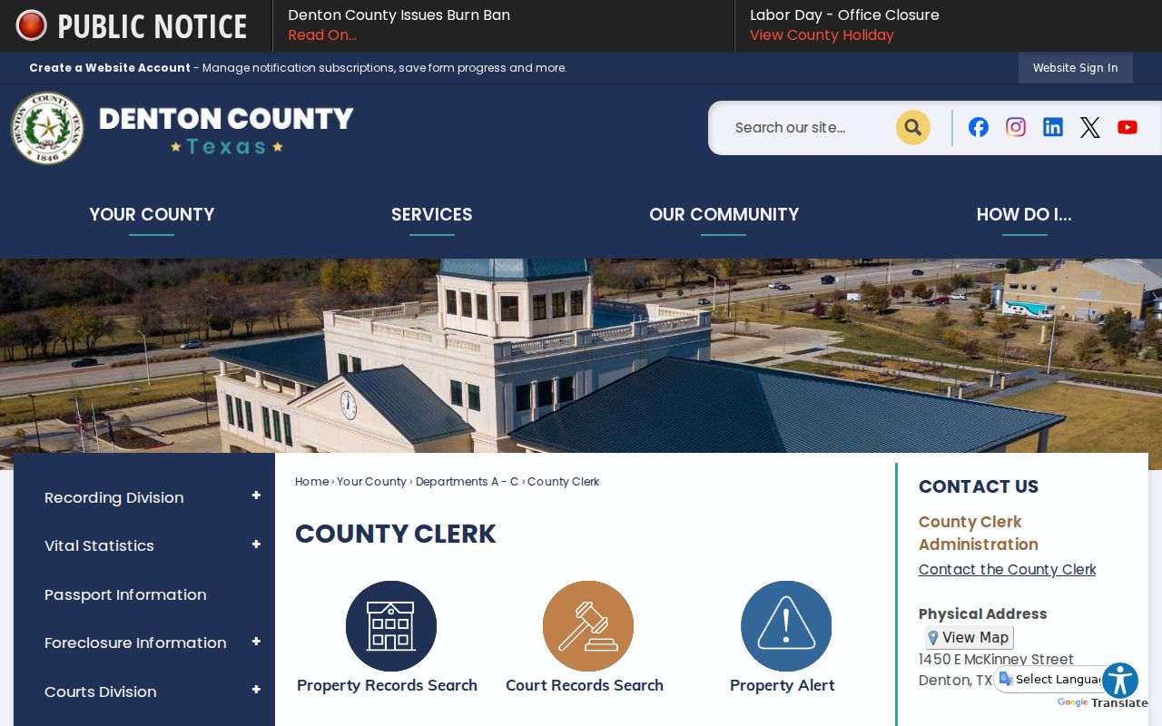 Flower Mound residents directory Denton County Clerk records office