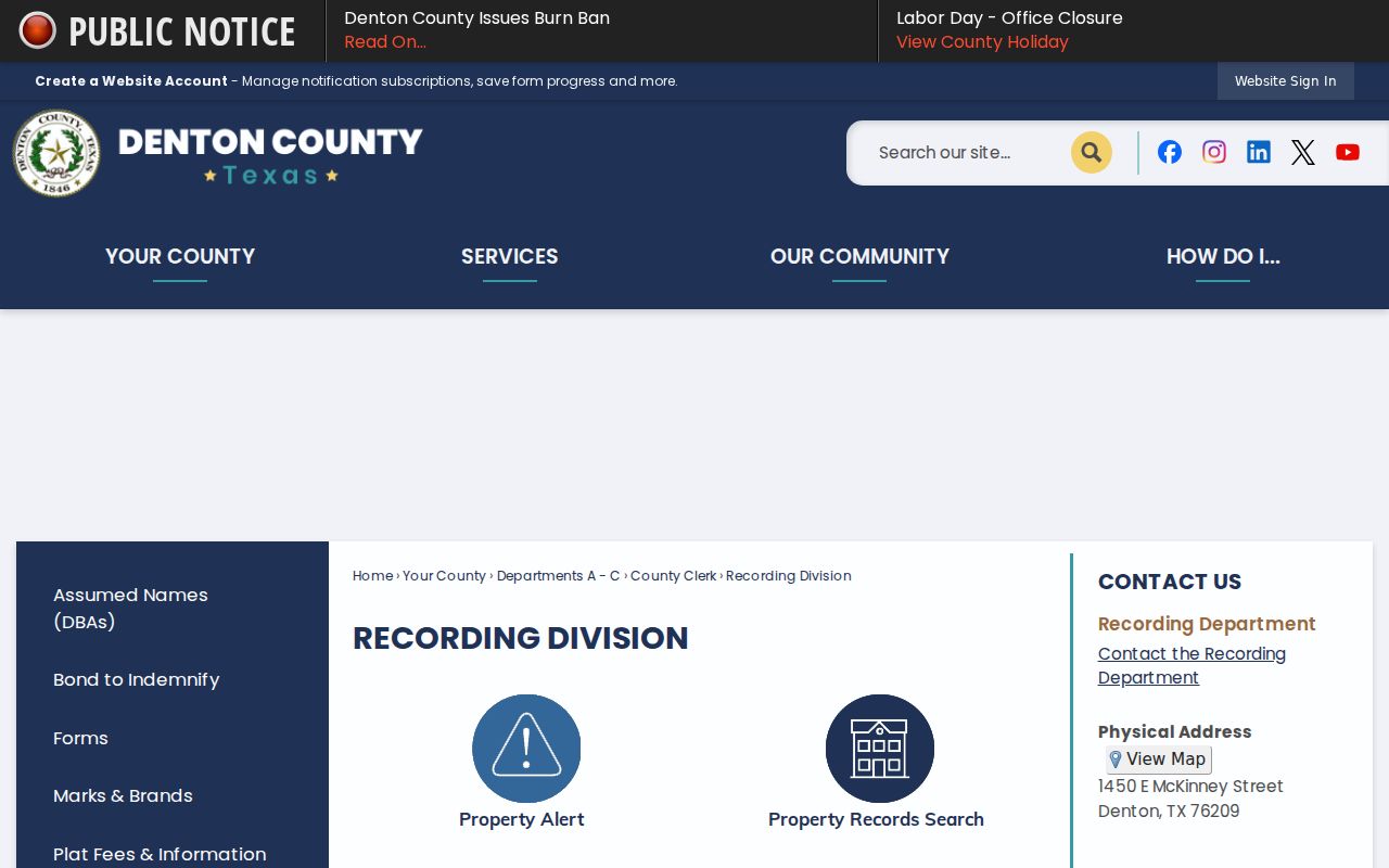 Flower Mound residents directory Denton County Recording Division
