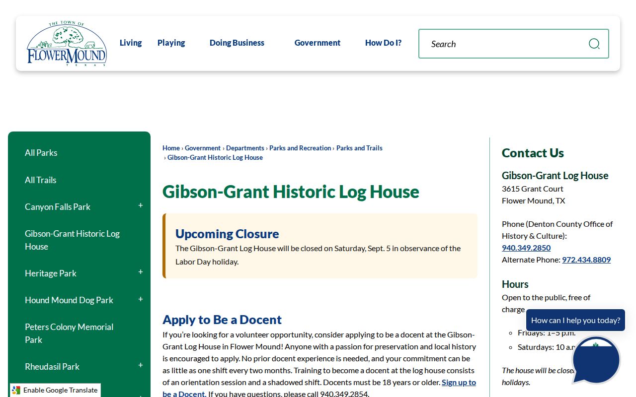 Flower Mound residents directory Gibson-Grant historic house record trail