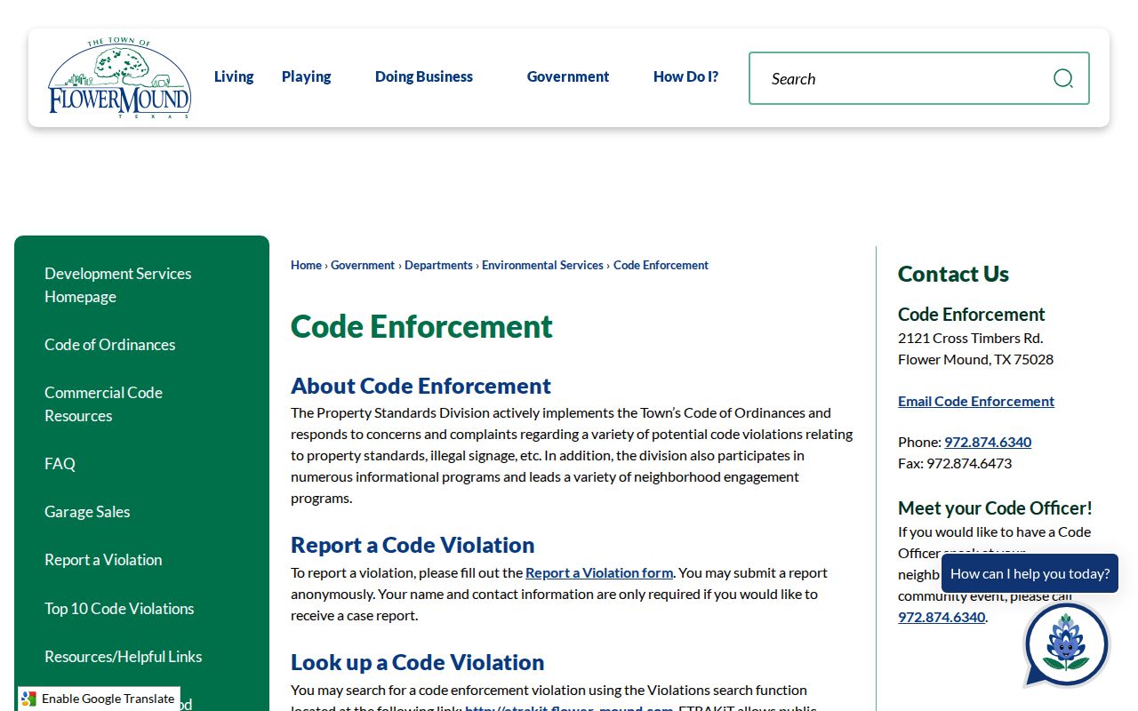 Flower Mound neighbors code enforcement records by place