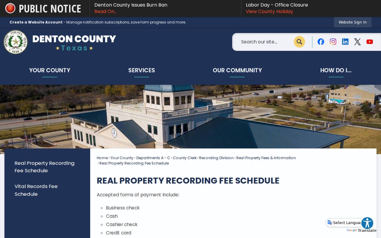 Flower Mound previous residents Denton County recording fee source