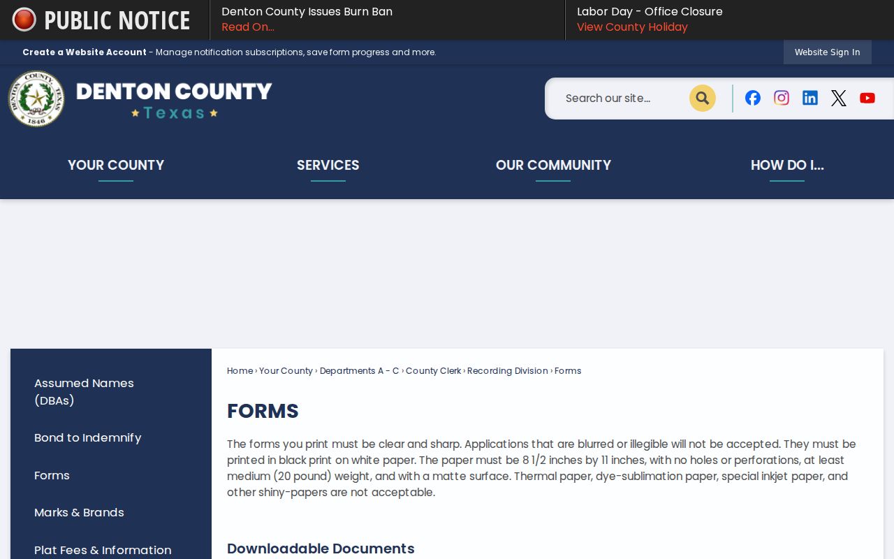 Flower Mound previous residents Denton County records forms