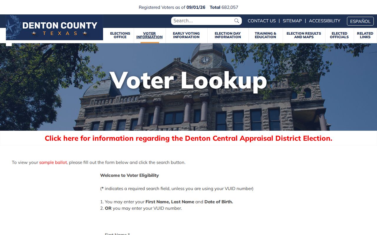 Flower Mound resident lookup using the Vote Denton voter lookup route