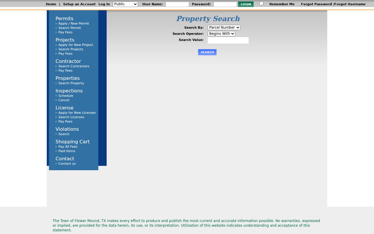 Flower Mound street directory eTRAKiT parcel address search